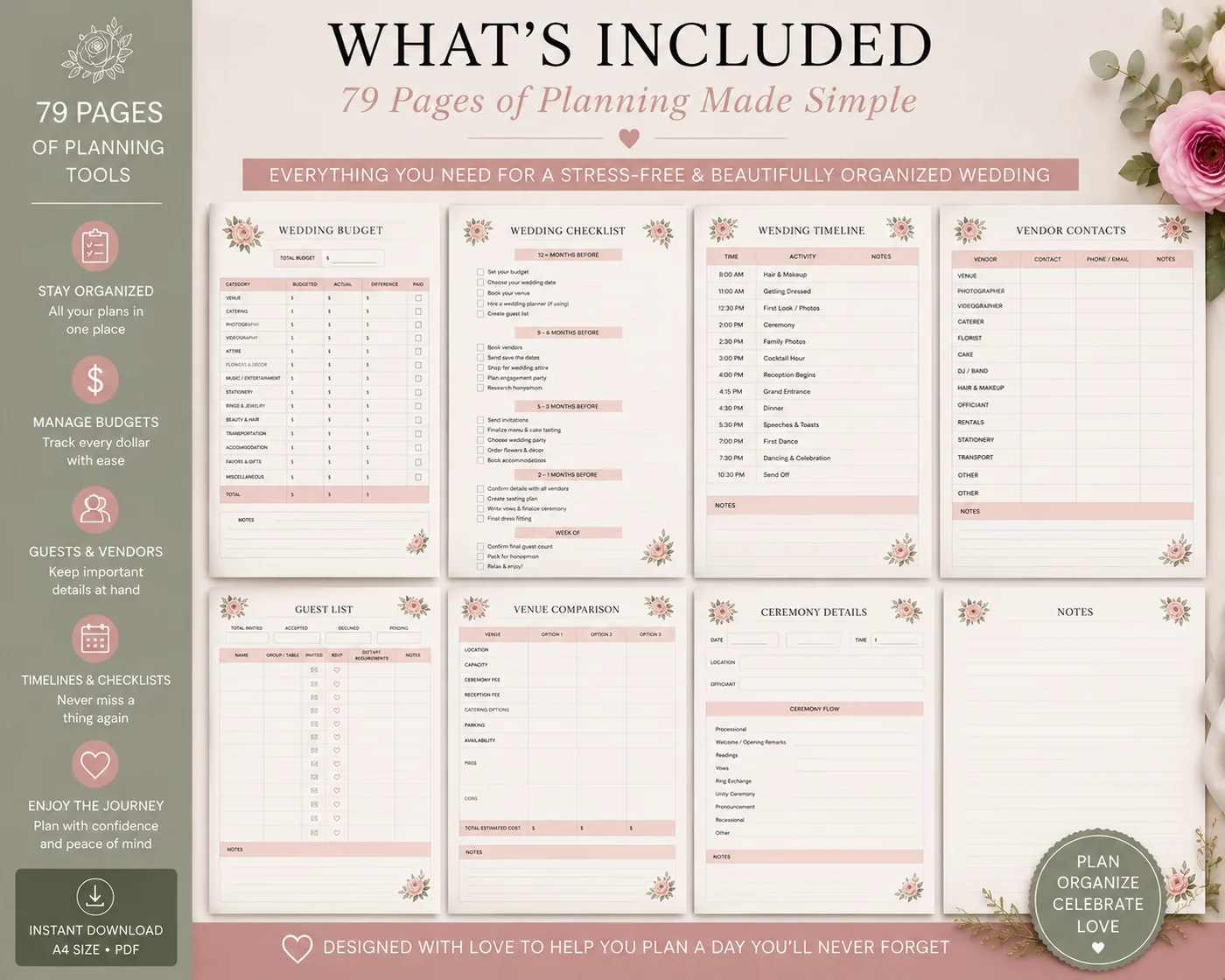 Wedding Planner pages and 79-page contents preview